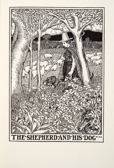 Pastýř a jeho pes, z Fontaine Fables, hospoda. 1905 od Percy J. Billingshurst