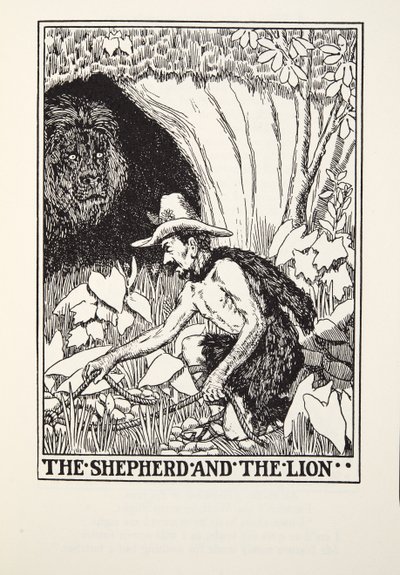 Pastýř a lev, z Fontaine Fables, hospoda. 1905 od Percy J. Billingshurst