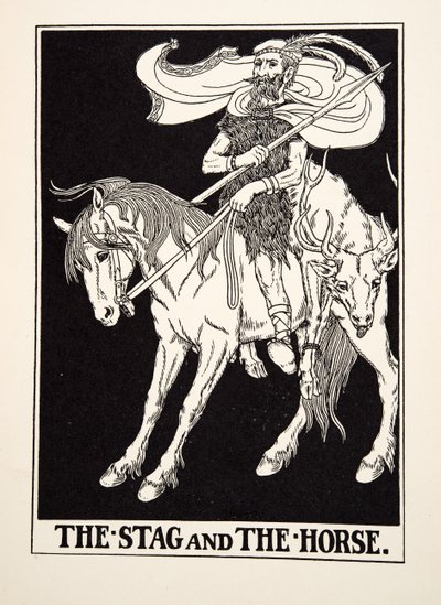 Jelen a kůň, ze sta Ezopových bajek, pub. 1903 (rytina) od Percy J. Billingshurst