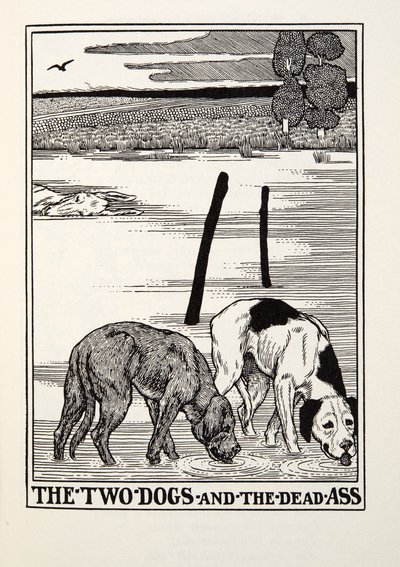 The Two Dogs and the Dead Ass, from Fontaine Fables, pub. 1905 od Percy J. Billingshurst