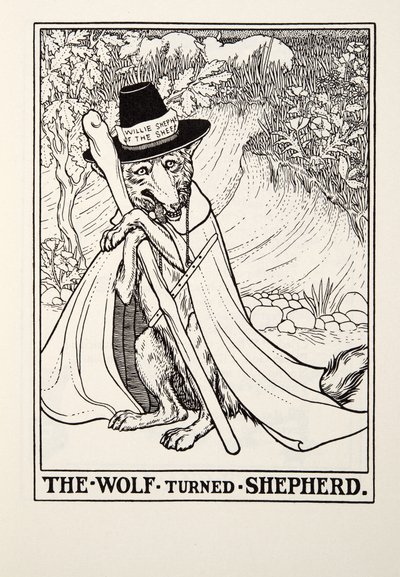 The Wolf Turned Shepherd, from Fontaine Fables, pub. 1905 od Percy J. Billingshurst