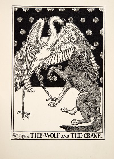 Vlk a jeřáb, ze Sto Ezopových bajek, pub.1903 od Percy J. Billingshurst