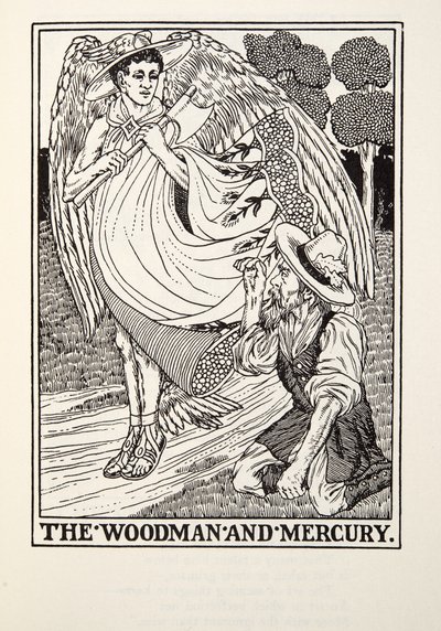 The Woodman and Mercury, z Fontaine Fables, hospoda. 1905 od Percy J. Billingshurst
