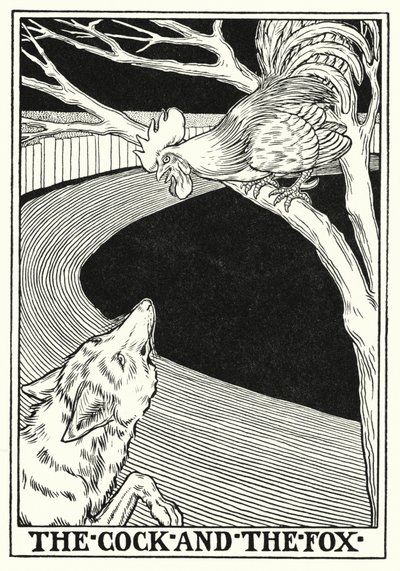 Bajky La Fontaine: Kohout a liška (litho) od Percy James Billinghurst