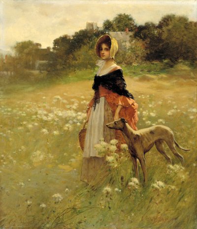 Mladá dívka a pes, 1890. od Percy Moran