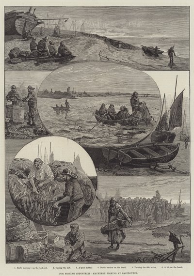 Náš rybářský průmysl, Lov makrel v Eastbourne (rytina) od Percy Robert Craft