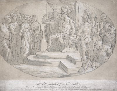 Alexandre et Timoclee, rytý Nicolas Lesueur (1691-1764) (litho) od Perino del Vaga