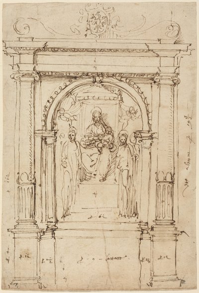 Oltářní obraz Madony s dítětem a světci v architektonickém prostředí od Perino del (1501-47) Vaga