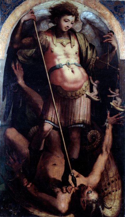 St Michael, Centrální panel (olej na dřevě, kolem roku 1535) od Perino del Vaga