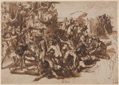 Poros Asssailed by Makedonian Army recto, Sketches of Animals verso, c. 154547. od Perino del Vaga