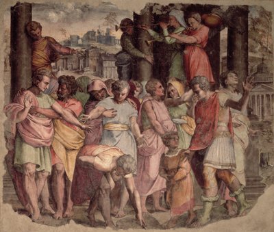 Tarquinius Hrdý zakládá Jupiterův chrám na Capitol Hill, kolem roku 1525 od Perino del Vaga