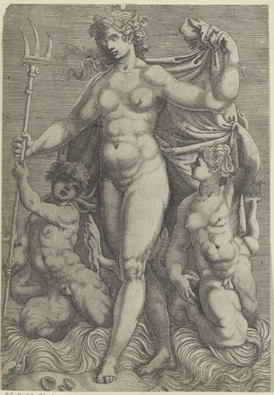 Thetis se dvěma tritony Neptun a Thetis s mořskými bohy a mořskými koňmi (název série) od Perino del Vaga