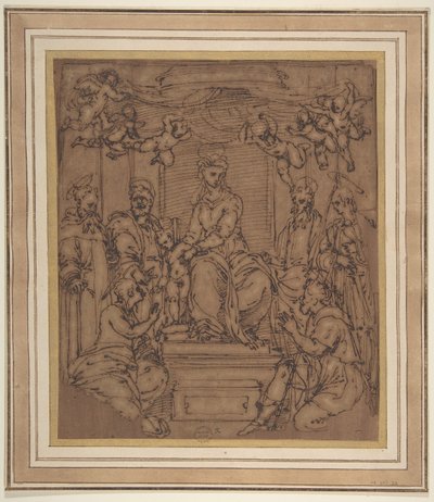 Panna a dítě na trůnu se svatým Antonínem opatem, svatým Petrem, svatým Pavlem..., 1522-23. od Perino del Vaga