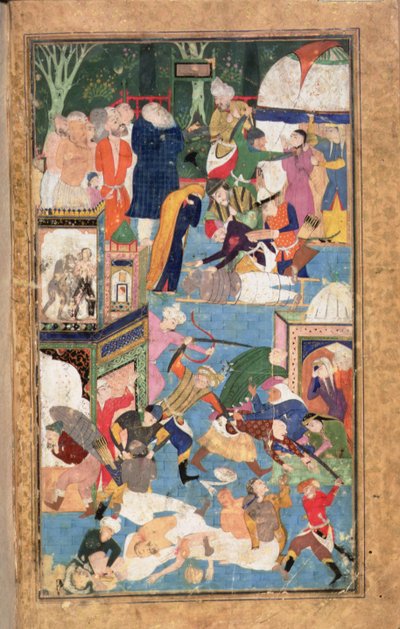 Přidat 22703 fol.52v Vyplenění Isfahánu v roce 1387 ukazuje Timurovy síly rabující, drancující a vraždící od Persian School