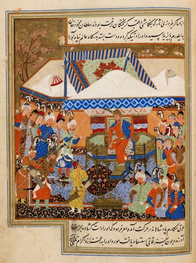 Bajazid I. přivedl před Timura po bitvě u Ankary (1402), ilustrace z 