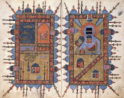 Dekorativní dvojité blány z "Dala"il al-Khayrat", kolem 1800 od Persian School