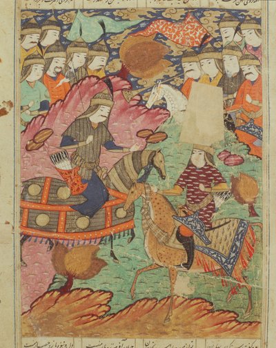 Souboj na koni mezi Rostamem a Afrasiabem, ilustrace z Šahnámy (Knihy králů) od Abul-Qasima Manúra Firdawsiho (asi 934-1020) 1619 od Persian School