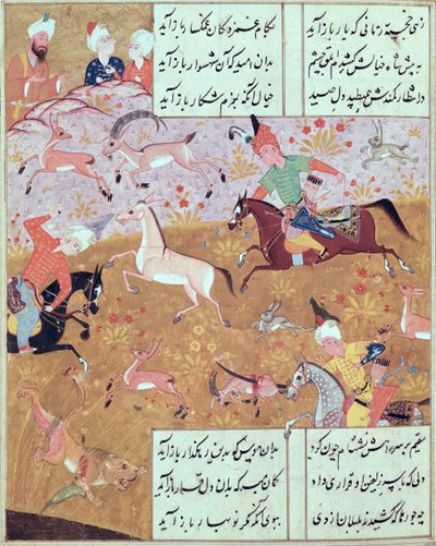 Fol.65r The Royal Hunt, z knihy básní Hafize Shiraziho (asi 1325-c.1388) (kvaš na papíře) od Persian School