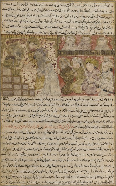 Folio z Tarikhnamy (Kniha historie) od Balamiho: Volba Othmana do medínského chalífátu, kolem roku 1300 (neprůhledný akvarel, inkoust a zlato na papíře) od Persian School