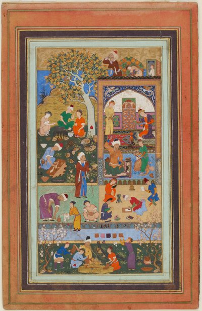 Folio z alba; A School Scene, Tabriz, Iran, Safavid period, c.1540 (neprůhledný akvarel, inkoust a zlato na papíře) od Persian School