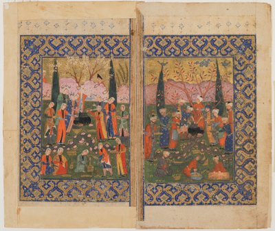 Folio z neidentifikovaného textu; verze: Sulayman Enthroned, Shiraz, Írán, kolem 1560-70 od Persian School