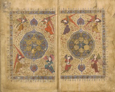 Khamsa (kvintet) od Khwaju Kirmani, Shiraz, Írán, Timuridské období, 1437-38 (neprůhledný akvarel, inkoust a zlato na papíře) od Persian School