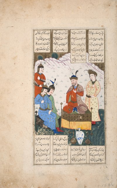 Král Faridun přijímá vyslance svých dvou synů (neprůhledné wc na papíře) od Persian School