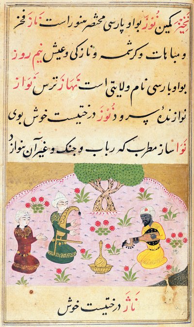 Or.3299 f.279 Hudebníci hrající melodii (nava) od Persian School