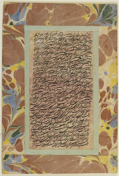 Stránka kaligrafie, oddělené albové folio, 19. století (inkoust na papíře připevněný na kartonu) od Persian School