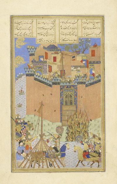 Peršan 239 fol.223a Pevnost Gang Dizh zaútočila minami, ilustrace z Shahnamy (Kniha králů), od Abul-Qasima Mansur Firdawsiho (c.934-c.1020), 1444 od Persian School