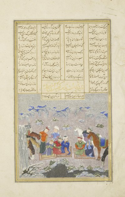 Peršan 239 fol.243a Paladinové ve sněhu, ilustrace z Shahnamy (Kniha králů), od Abul-Qasima Mansur Firdawsiho (asi 934-c.1020), 1444 od Persian School