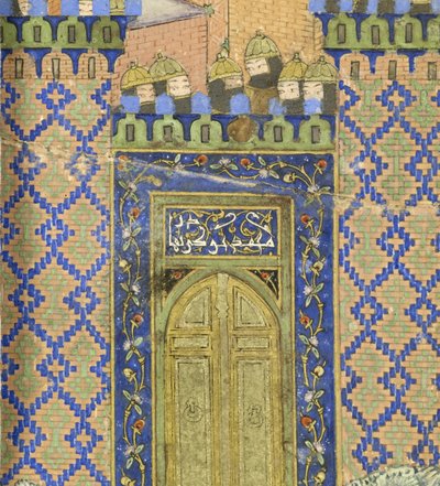 Persian 239 fol.278a Detail: Isfandiy?r zabíjí Arj?sp v Brazen Hold, ilustrace z Shahnama (Kniha králů), Abul-Qasim Mansur Firdawsi (c.934-c.1020), 1444 od Persian School