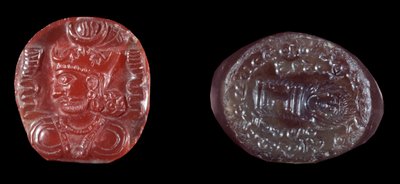 Perské umění: camee of Kavadh I (nebo Qobad, Kobad, Kabad) (488-496 AD), král druhé perské říše a achátové razítko z období Sassanid. 5. nebo 6. století našeho letopočtu. Paříž, B.N. od Persian School