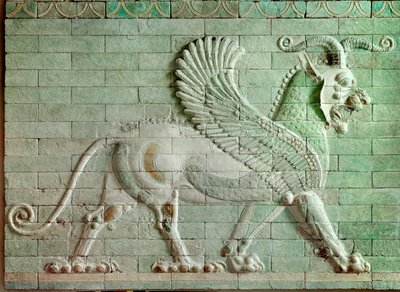 Perské období rouenide (Írán): nízký reliéf ve smaltované cihle představující grifonka. Od paláce Dareia I. (550-486 př. n. l.), krále perského krále do Sús. 510 před naším letopočtem. Paříž, muzeum Louvre od Persian School