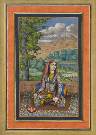 Portrét perské dámy, Folio z Davisova alba, cca 1736-37 (inkoust, neprůhledný akvarel a zlato na papíře) od Persian School