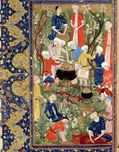 Příprava jídla, ilustrace z epické básně Hafize Shiraziho, Safavid od Persian School