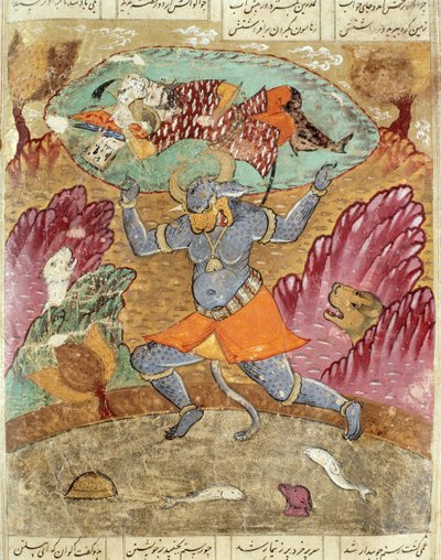 Rostam nese Akwan-Diwa, ilustrace z Shahnamy (Knihy králů) od Abul-Qasima Manura Firdawsiho (c.934-c.1020) 1619 od Persian School
