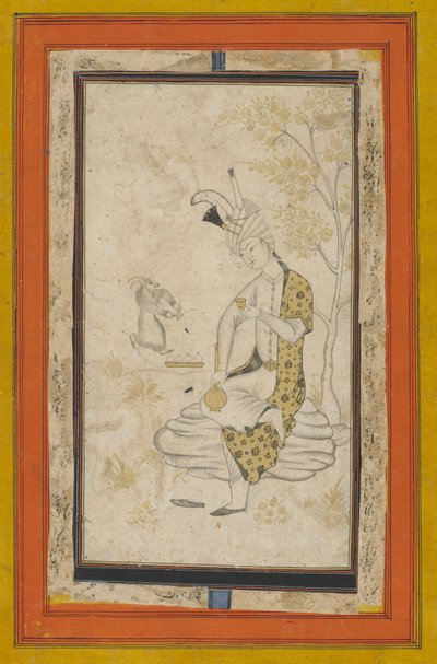 Shah Tahmasp I. seděl na skále, dynastie Safavidů (inkoust a zlato na papíře) od Persian School