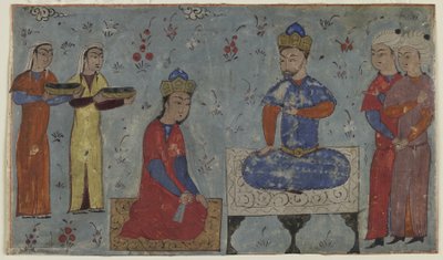 Sindukht before Sam (neprůhledný akvarel, inkoust a zlato na papíře) od Persian School