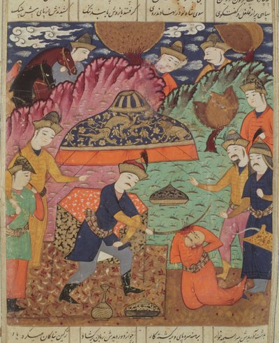 Stětí Nouzaura, ilustrace z „Shahnama“ (Kniha králů) od Abu