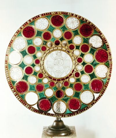 Šalamounův pohár s reliéfním portrétem krále z období Sassanian (226–651) (zlato, křišťál, granát a zelené sklo) od Persian School