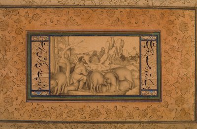 Marnotratný syn, cca 1600 (neprůhledné wc a inkoust na papíře) od Persian School