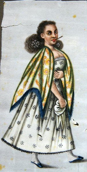Lady with cheroot, c.1820 (akvarel na papíře) od Peruvian School