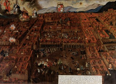 Pohled na Cuzco v době zemětřesení v roce 1650 od Peruvian School