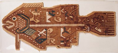 Vlněná štěrbinová tapisérie ryby (textil) od Peruvian School