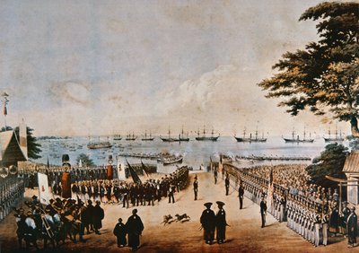 Komodor Perry přistává v Japonsku, aby se setkal s císařskými komisaři v Jokohamě, 8. března 1854 od Peter Bernhard Wilhelm Heine