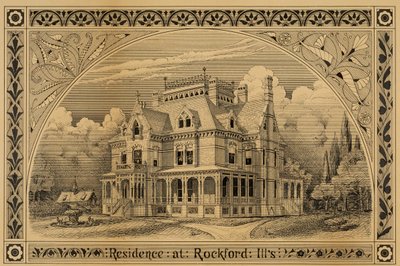 NC Thompson House, Rockford, Illinois, Perspective, 1876. od Peter Bonnett Wight