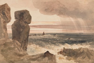 Přímořská krajina s ještěrkou Rocks, Cornwall od Peter DeWint