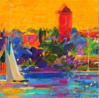 Bay of Cannes, 2021 (olej na plátně) od Peter Graham (Contemporary)