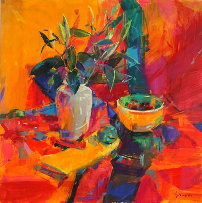 Lilie na červeném podkladu, 2012 od Peter Graham (Contemporary)
